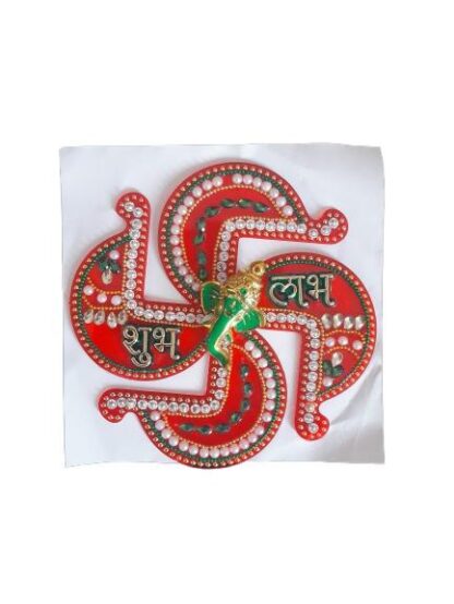 Swastik Subh Labh Ganapati Wall Decor – 14cm Hard Plastic Sticker for Home & Diwali